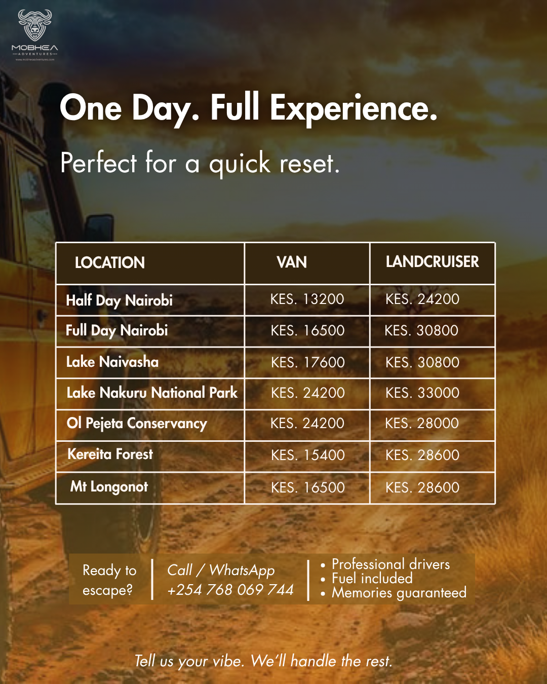 One-Day Kenya Escapes from Nairobi (Private Van & Landcruiser Options)